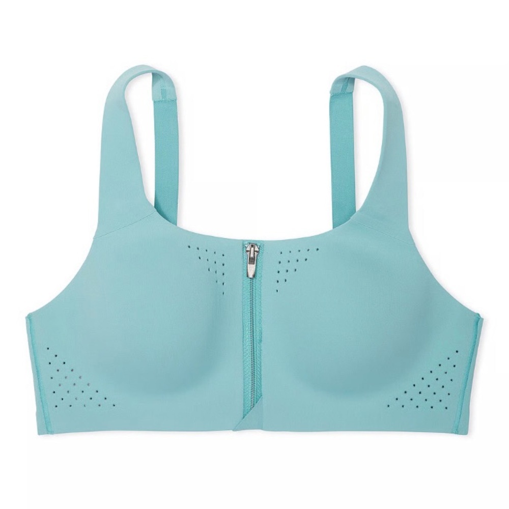Light Blue Front-Zip Sports Bra - Picture 3 of 6